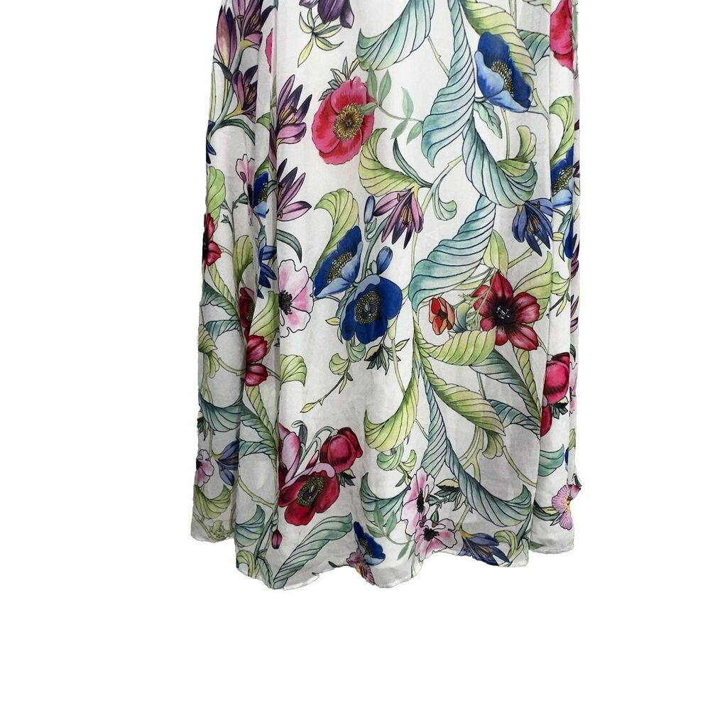 Floral Sleeveless Midi Dress Womens M White Pink Blue Botanical Layered Bodice - Picture 4 of 6